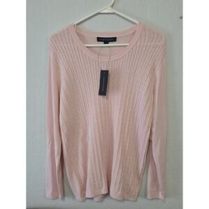 Tommy Hilfiger Women Sweater Light Pink Ribbed Front Cable Knit 100% Cotton NWT